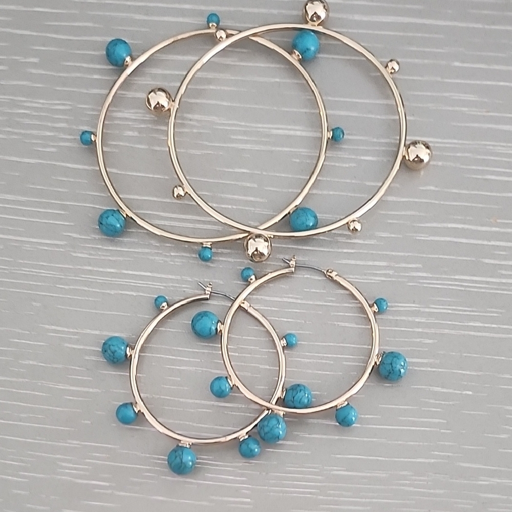 Banana Republic Gold and Turquoise Hoop Earrings and Bangle Set